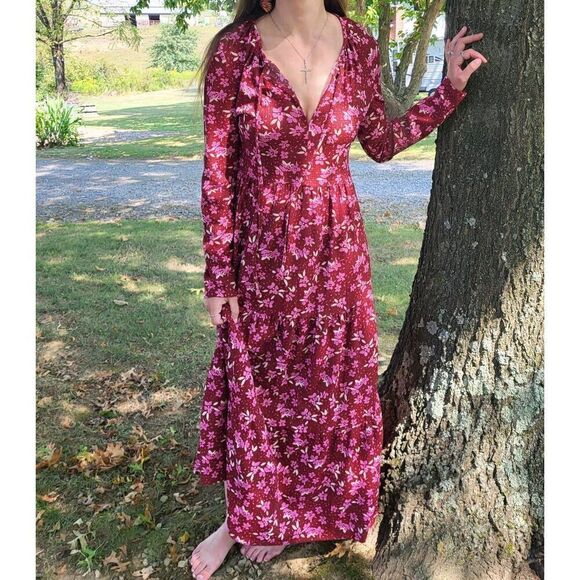 Free People Tiers Of Joy Maxi Dress Women's Medium Plum Burgundy Floral Prairie - Picture 1 of 5